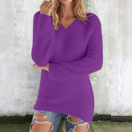 Pull à Col En V Et Manches Longues Pour Femme - Léger - Ample - Décontracté - Chaud - En Tricot Polaire - Pull à Capuche Surdimensionné - Pull Tendance - Cardigan, Marron, L