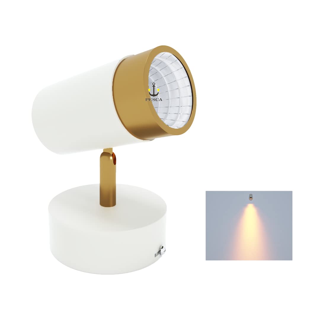 PESCA 9 Watt White Gold Finish LED Spotlight Focus Light Bedroom Reading Display Vanity Wall Light (Warm White) (Pack of 1)