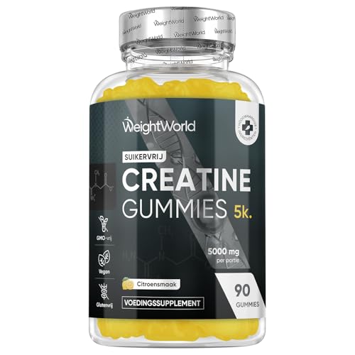 Creatine Monohydraat gummies - 5000 mg Creatine Monohydraat - 90 vegan en suikervrije gummies - Alternatief voor capsules, tabletten of poeder - Natuurlijke citroensmaak - Van WeightWorld