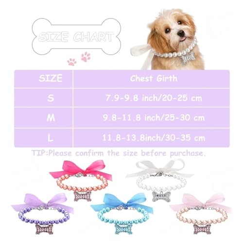 Collier perles chien anti-irritation réglable avec strass et motif os - 5