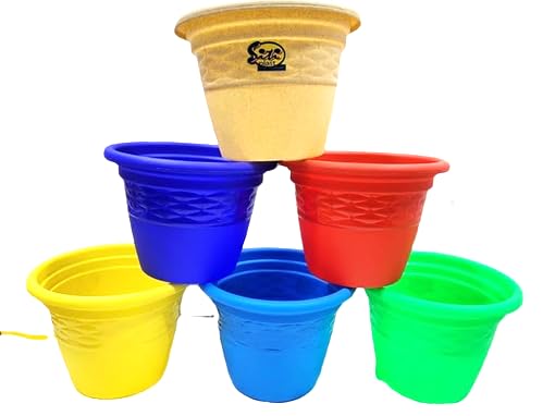 GEE ENTERPRISES Premimum Plastic for Lawn, Terrace and Home Garden Round Pot Planter (Gamla) with Multi Color 8 inches (Pack of 6) (B0B12TLJQM) Amazon Price History, Amazon Price Tracker