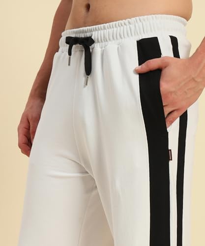 Image of POCKMAN Men Black & White Curve Pipping Wide Leg Comfort Joggers