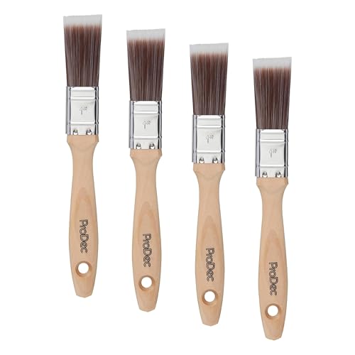 Image of ProDec 1 inch Premier Trade Professional Synthetic Paint Brush for a Smooth Finish Painting with Emulsion, Gloss and Satin Paints on Walls, Ceilings, Wood and Metal, 1" 25mm (Pack of 4)