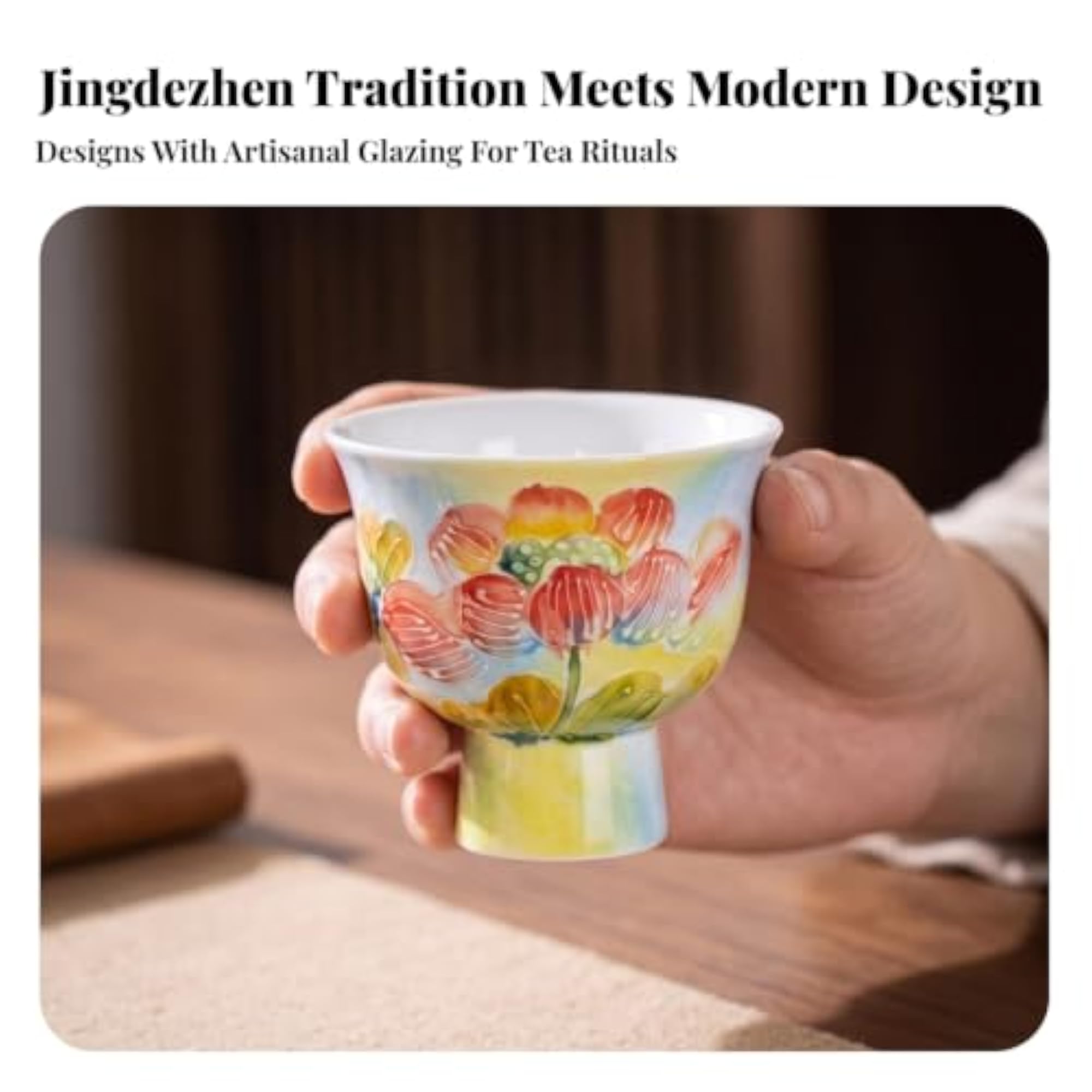Hand-Painted Ceramic Teacup with Pedestal Base