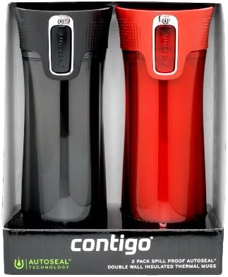 Contigo Autoseal Bella Double Wall Insulated 2-Pack Travel Mug, 14-Ounce, Black/Red