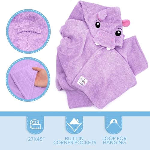 Image of SoapSox Hooded Towel & Slipper Set for Kids - Soft Cotton Towel w /Hand Pockets + Matching Slippers - 27x45 inch Gift Set