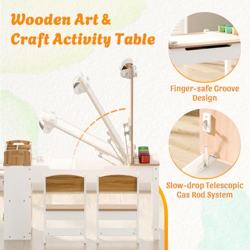 Image of IKALIFE Kids Art Table and Chair - Toddler Craft Table and Chairs Set with 2 Chair & Bins, Kids Activity Desk with Paper Roll for Playrooms & Classroom, 44 inch L x 24 inch W, Natural