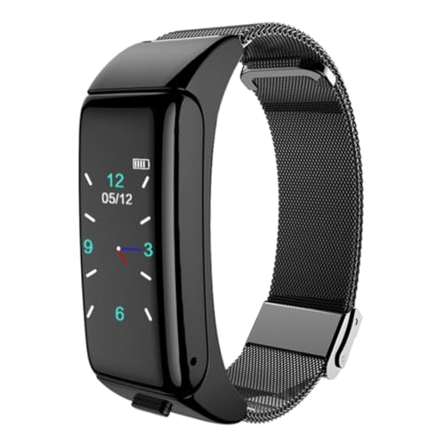 Smart Earphone Bracelet 2in1 Heart Rate Health Wristband with Wireless Earbuds Black Steel StrapSmart Headset Bracelet