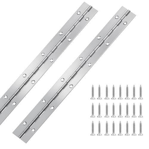 2Pcs Piano Hinge 12 Inch Stainless Steel Hinges with Holes and 24 Pieces Stainless Steel Screws Piano Heavy Duty Hinges Suitable for Cabinets DIY Storage Boxes and Marine Scenarios
