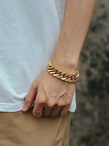 Richsteel RH20364K-17-21-RUS Men And Women Sturdy Curb Cuban Link Chain Bracelet Gold Plated 316L Stainless Steel Jewelry thumb #5