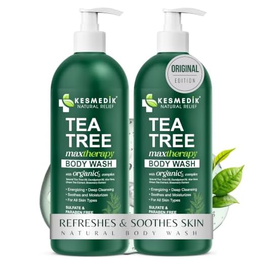 KESMEDIK Tea Tree Body Wash MaxTherapy, Itchy Skin Relief Soap, Soothes Jock Itch, Athlete's Foot, Acne, Eczema, Psoriasis & Sensitive Skin, Intimate Wash, Men & Women, 2-Pack, Original Edition
