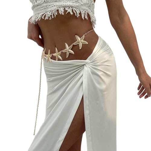Summer Starfish Pendant Waist Chain Belt for Women Silver Gold Star Waist Body Chain Jewlery Long Metal Link Belly Chain Belt for Dress2