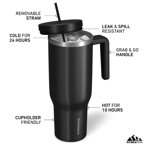 Hydrapeak Voyager 40 Oz Tumbler With Handle And Straw Lid, Tumbler, 40 Oz Tumbler Handle, Tumbler Lid Straw, Tumblers, 40Oz Tumbler With Handle (Black) #TOP1