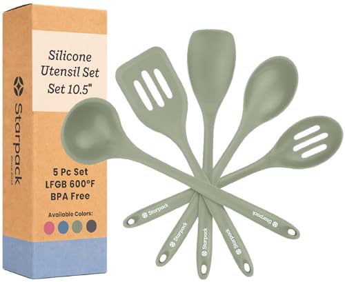 Starpack 'Stir & Serve' Silicone Cooking Utensils Set (5 Pcs) - 10.5" - Kitchen Utensil Set Heat Resistant to 600°F - Kitchen Utensils for Nonstick Cookware - Silicone Utensil Set for Mixing & Cooking