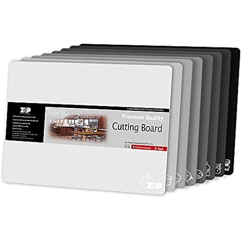 ZVP Plastic Cutting Boards for Kitchen, Flexible Cutting Mats, Gradient Gray Chopping Boards with Food Icon, Non-Slip, Non Porous, BPA Free, Dishwasher Safe Cover