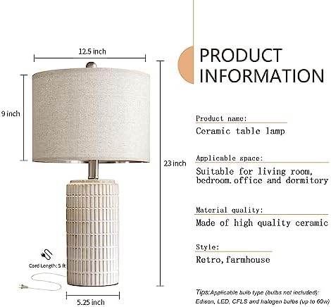 PoKat 23" Modern Ceramic Table Lamp Set of 2 for Living Room Bedroom, White — view 7