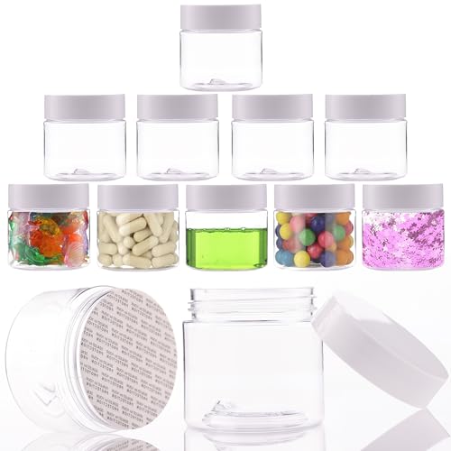 Plastic Jars with Lids - 6 OZ Small Plastic Containers - 12 Pack - Travel Cosmetic Containers for Creams - Leak Proof Clear Jar with White Lid