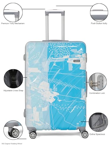 Image of Teakwood World Small 75 cm Check in Size Trolley Bag Polycarbonate 360 Degree 8 Wheels Luggage Bag with TSA Lock, Adjustable Handle Trolley Bags for Travel, Suitcase for Travel | Blue