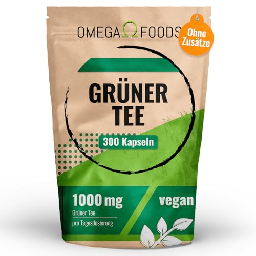 Grüner Tee Kapseln - 300 Grüntee Extrakt Kapseln hochdosiert - 1.000mg pro Tagesdosierung - Green Tea extract