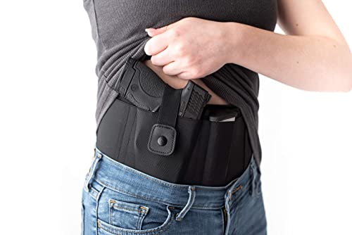 Belly Band Holster For Left And Right Hand Gun Concealed Carry – Soft Knit Neoprene Breathable Fabric – Strong Tight Fit Elastic Strap W/Snap – Two Magazine Clip Holder For Pistols #TOP5
