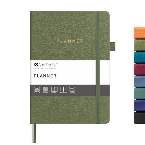 And Per Se Planner 2026-2027, Undated Weekly Academic Planner with Goal & Habit Tracker, A5 Hardcover, Olive Green