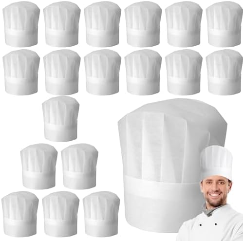 Wegwerp Koksmuts, Biluer 40PCS Verstelbare Koken Hoed Papieren Koksmutsen Keukenhoeden voor Voedsel Restaurants Huis Keuken Schoolklassen Horeca Apparatuur of Verjaardagsfeestje (23 * 29cm