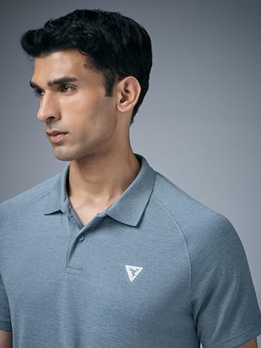 Image of TECHNOSPORT Men's 100% Polyester Slim Fit Self-Design Half Sleeve Polo T-Shirt with Double Cool, SPF50+ Properties for Gym, Workout 7 Regular Use