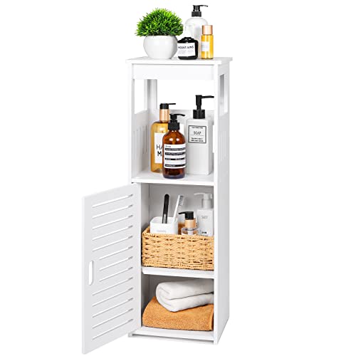 Waterproof Bathroom Cabinets,White Bathroom Storage Shelf Organizer Cupboard with Daily use Layer and 1 Cupboard Door (UT)