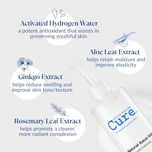 NATURAL AQUA GEL CURE Cure by Toyo | Aqua Gel Gentle Exfoliator | Clear and Softer Skin | Non-Abrasive Face and Body Cleanser | Sensitive Skin | 2 Pack