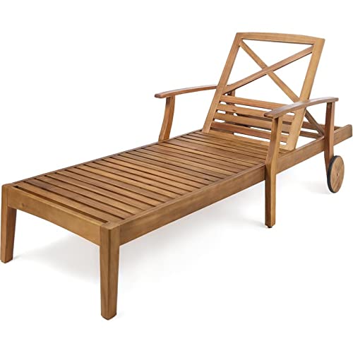 Christopher Knight Home Perla Outdoor Acacia Wood Chaise Lounge, Teak Finish #TOP1