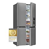 Exquisit Multi-Door-Kühlschrank MD430-100-WS-200E inoxlook | insgesamt 432 l Nutzinhalt | NoFrost | Display und Wasserspender | Kühlen und Gefrieren | Glasablagen | LED-Licht | Multidoor