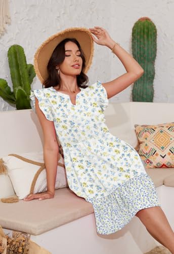 Image of Jayscreate Women's Ruffle Sleeve Layered Dress Pockets Elastic Waist 2025 V Neck Above Knee Summer Casual Cute Dress