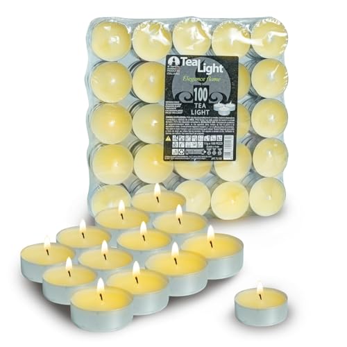 Candele Citronella Piccole, Candele Tea Light Piccole Profumate, Tonde, 100 Pezzi, Lumini Antizanzare con Coppetta in Alluminio, Antigoccia, Durata di 4 ore, Made in Italy