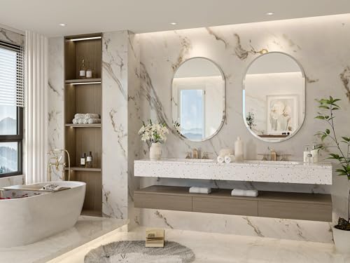 JIINGYO Frameless Oval Mirror, 24"x36" Beveled Oval Vanity Mirrors for Bathroom, Wall Mounted Mirror for Bedroom, Entryway, Living Room, Hangs Horizontally or Vertically by JIINGYO - Image 3