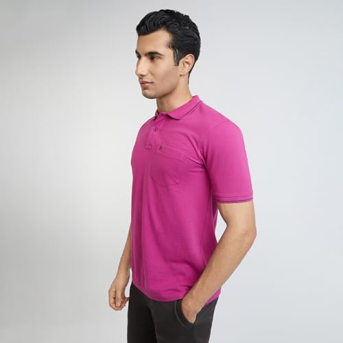 Image of Raymond Men's Modern Fit Solid Pattern Pure Cotton Half Sleeve Polo Neck Casual T-Shirt