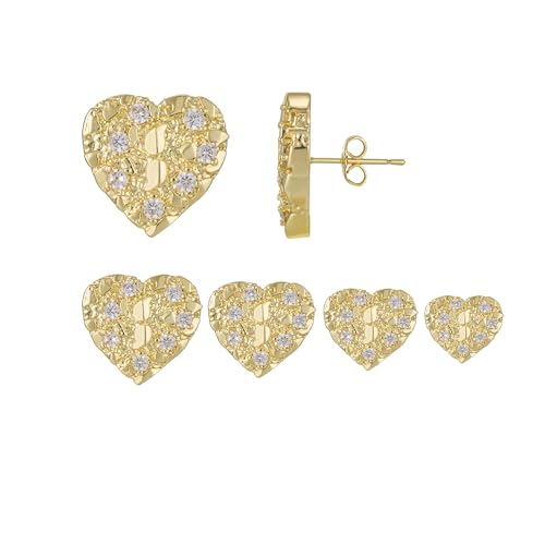 14K Gold Plated Rough Textured Nugget Earrings For Women, Hip Hop Punk Nugget Stud, Cubic Zirconia Heart Shape Gold Studs Earrings by YSQyuesongqing - Used condition - Image 2