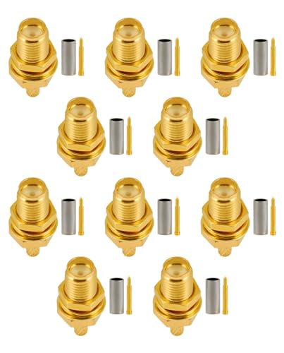 Vecys 10 PCS RP SMA Connectors RP SMA Female Bulkhead with Male Pin Crimp Connector for RG316 RG174 RF Coax Cable - Image 3