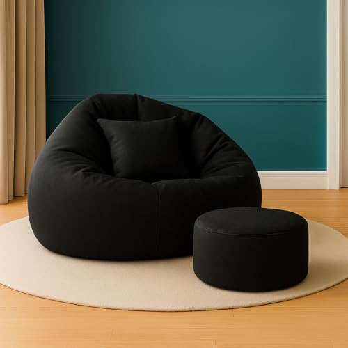 Image of karuto 4XL Bean Bag Cover with Footrest & Cushion (Without Beans) (Black, XXXXL)