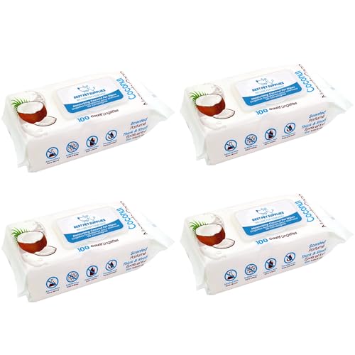Image of Best Pet Supplies 8 inch x 9 inch Large Dog Wipes - Cleaning and Deodorizing for Paws and Coat - Gentle Formula with Coconut Vitamin E for Puppies and Cats - 400 Count