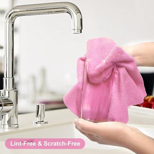 Image of UCRAVO PINK 4 Roll Microfiber Cleaning Cloth Roll - 200 Sheets Pre-Cut Tear Away Towels, 20,000 Washable Reusable Cleaning Rags, Lint Free Ultra Absorbent Cloth for Kitchen Products & Car Cleaning