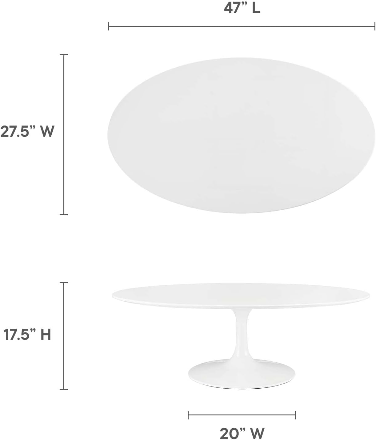 Modway Lippa Mid-Century Modern 48" Oval Coffee Table in White