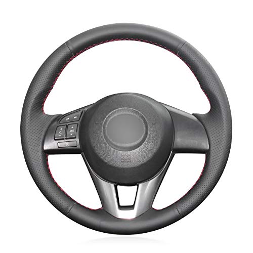 MEWANT Black Leather Car Steering Wheel Cover for Mazda 3 2014-2016 Mazda 6 2014-2016 Mazda 2 2015-2017 CX-3 2016-2017 CX-5 2013-2016 for Scion iA 2017