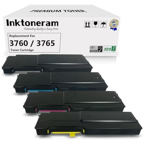 Inktoneram Compatible Toner Cartridges Replacement for Dell C3760n C3760dn C3765dnf W8D60 1M4KP XKGFP MD8G4 Extra High Yield ([Black,Cyan,Magenta,Yellow], 4-Pack) Cover