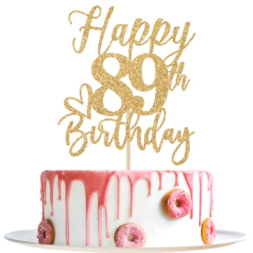 Decorazione per torta per 89° compleanno, decorazioni per 89° compleanno per uomo/donna, Cheers to 89 Years, Hello 89, 89th Happy Birthday Party Supplies Gold Glitter
