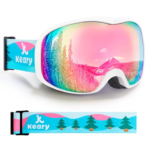 Keary Kids Ski Goggles for 3-14 6-14 Snowboard Goggles Snow Goggles Kids Toddler Boys Girls Youth Child Snowboarding Goggles UV Protection Anti-Fog Pink Winter Snow Sports with Helmet