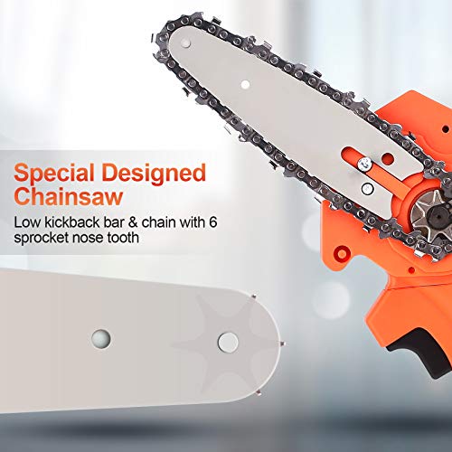 Cordless Mini Chainsaw, GOXAWEE 20V 4 Inch Power Chain Saw, Small Handheld Electric Saw - with 2Ah Battery / Charger / Replacement Chain for Wood Cutting, Farming, Garden, and Courtyard Tree Trimming