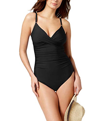 Calvin Klein Twist-Front Tummy-Control One-Piece Swimsuit (Black, 6)
