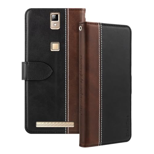 Shantime Leder Flip Hülle Kompatibel mit Elephone P8000 Hülle Mit Kartenhalter RFID-blockierend Magnetischer Ständer Schlanke Passform Geschäftsschutzhülle(Schwarz)