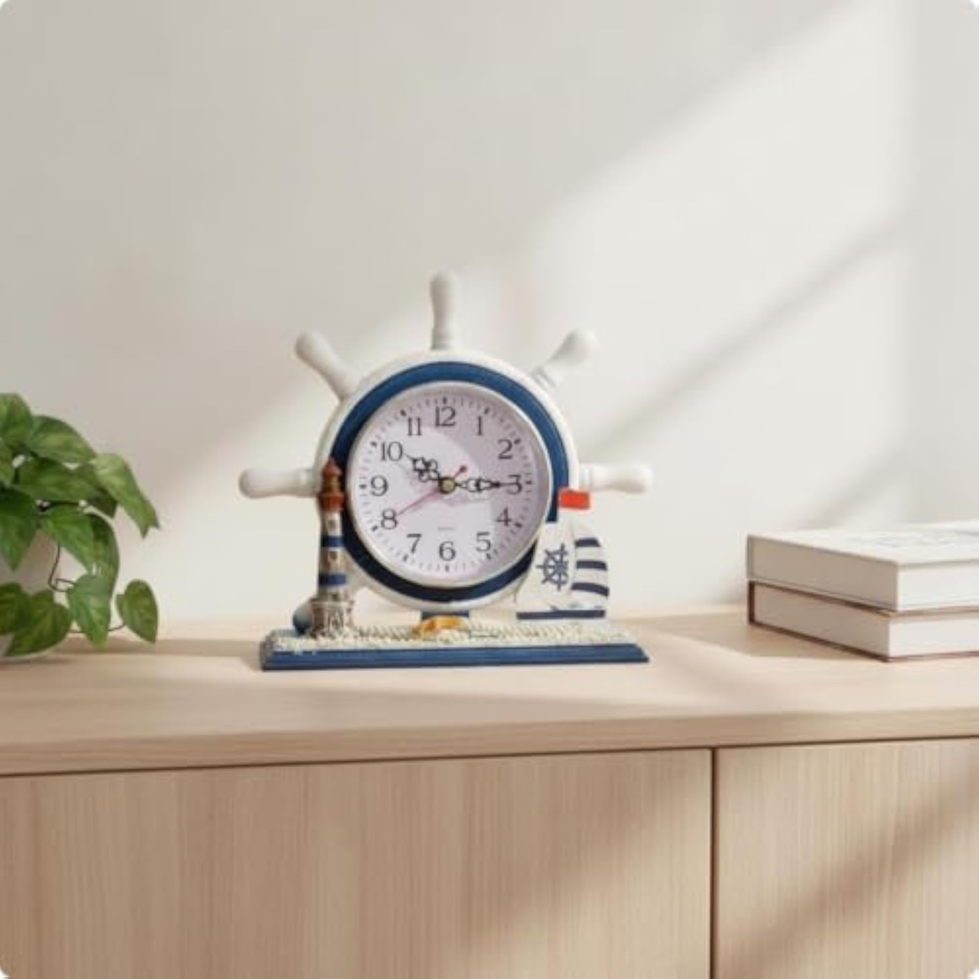 Nautical Desk Clock, Ship Wheel Design for Coastal Decor