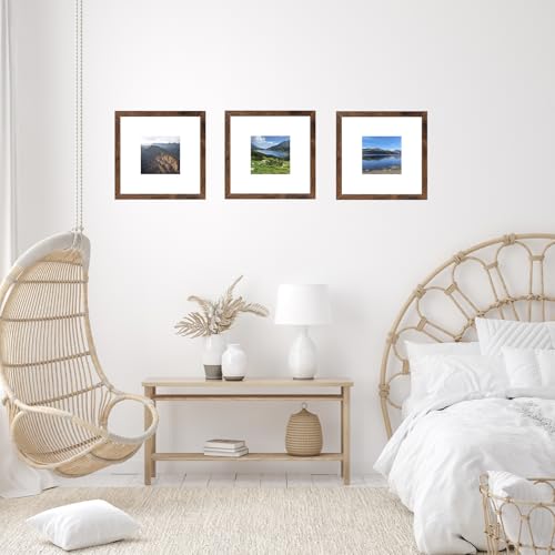 Image of JCJMY 8x8 Picture Frame with Mat, Display 4x4 with Mat or 8 x 8 without Mat, Wood Square 8 by 8 Photo Frames for Wall Hanging or Tabletop, 1 Pack, Deep Brown